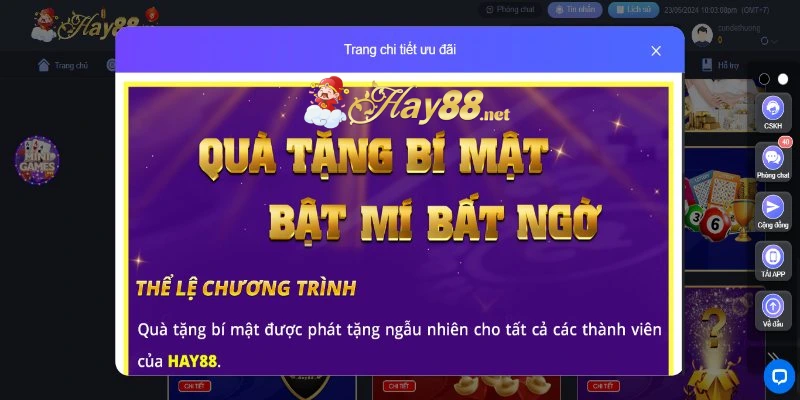 Chương trình khuyến mãi Hay88 quà tặng bí mật